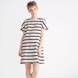 Madewell Cream Striped 100% Cotton Tomboy Pocket‎ Tee Mini Dress Small